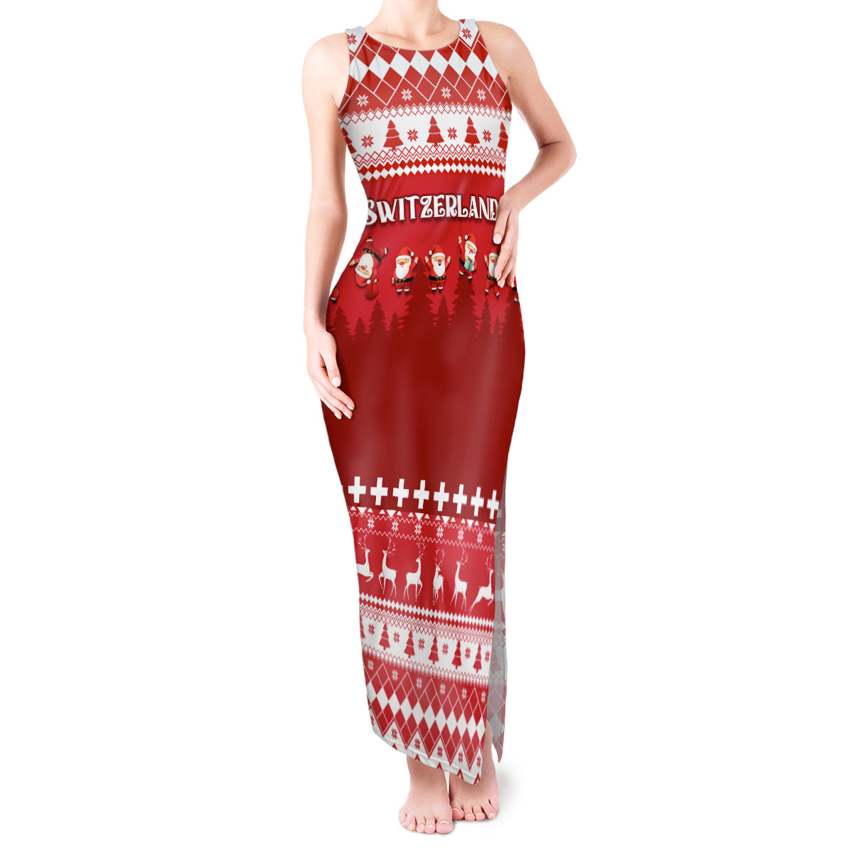 Custom Switzerland Christmas Tank Maxi Dress Merry Christmas Funny Santa Claus - Wonder Print Shop