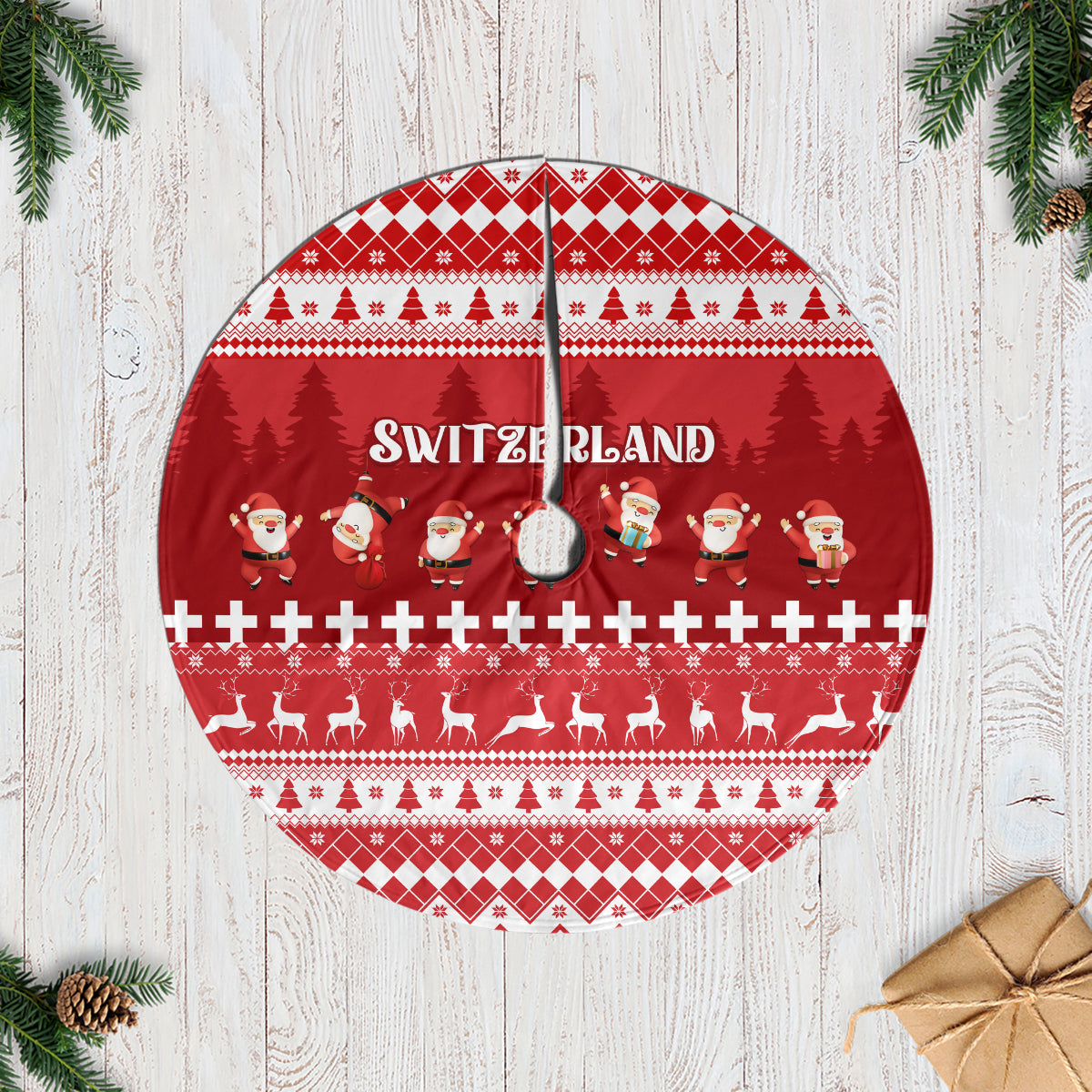 Switzerland Christmas Tree Skirt Merry Christmas Funny Santa Claus - Wonder Print Shop