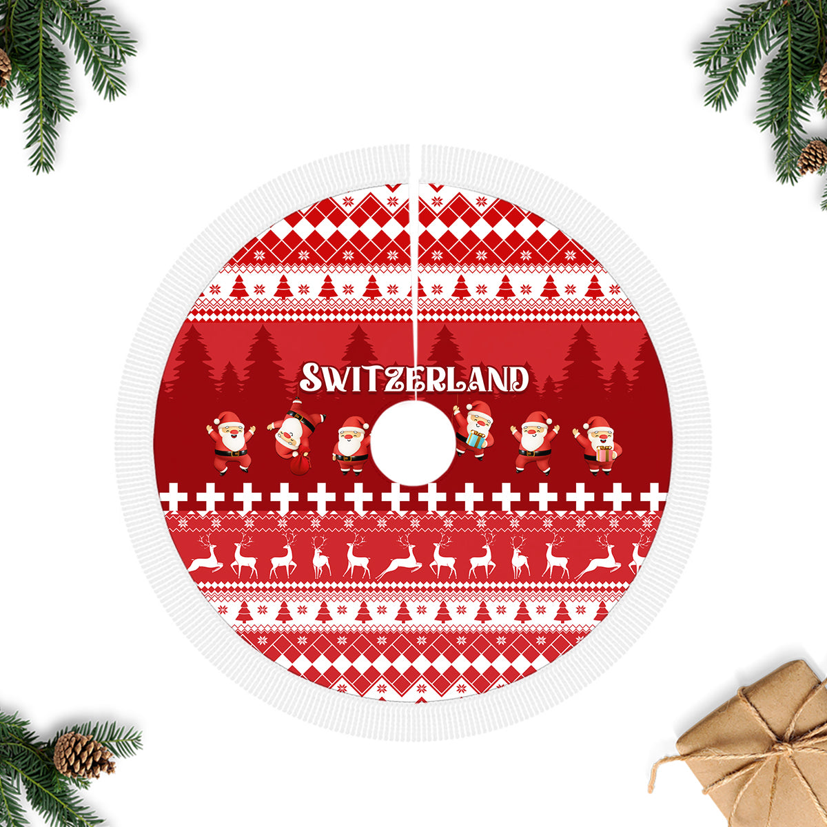 Switzerland Christmas Tree Skirt Merry Christmas Funny Santa Claus - Wonder Print Shop