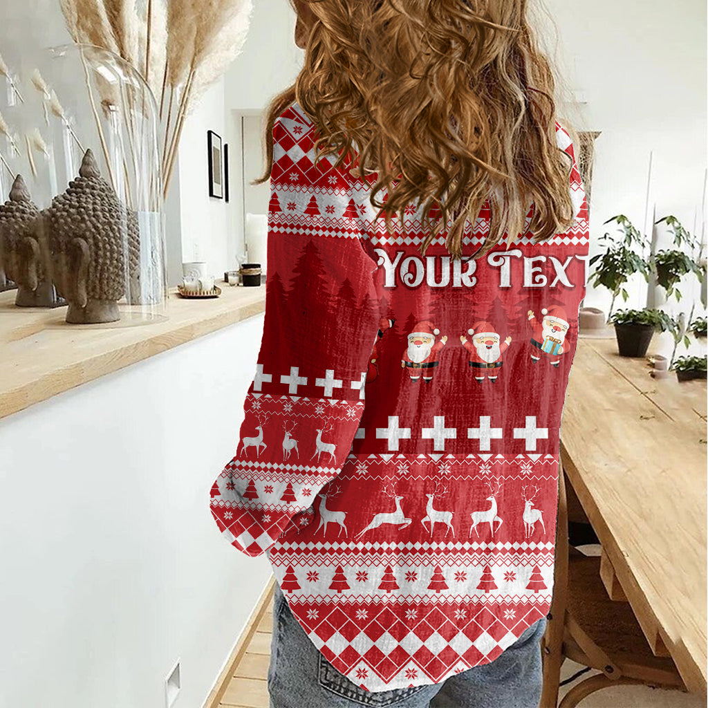 Custom Switzerland Christmas Women Casual Shirt Merry Christmas Funny Santa Claus - Wonder Print Shop
