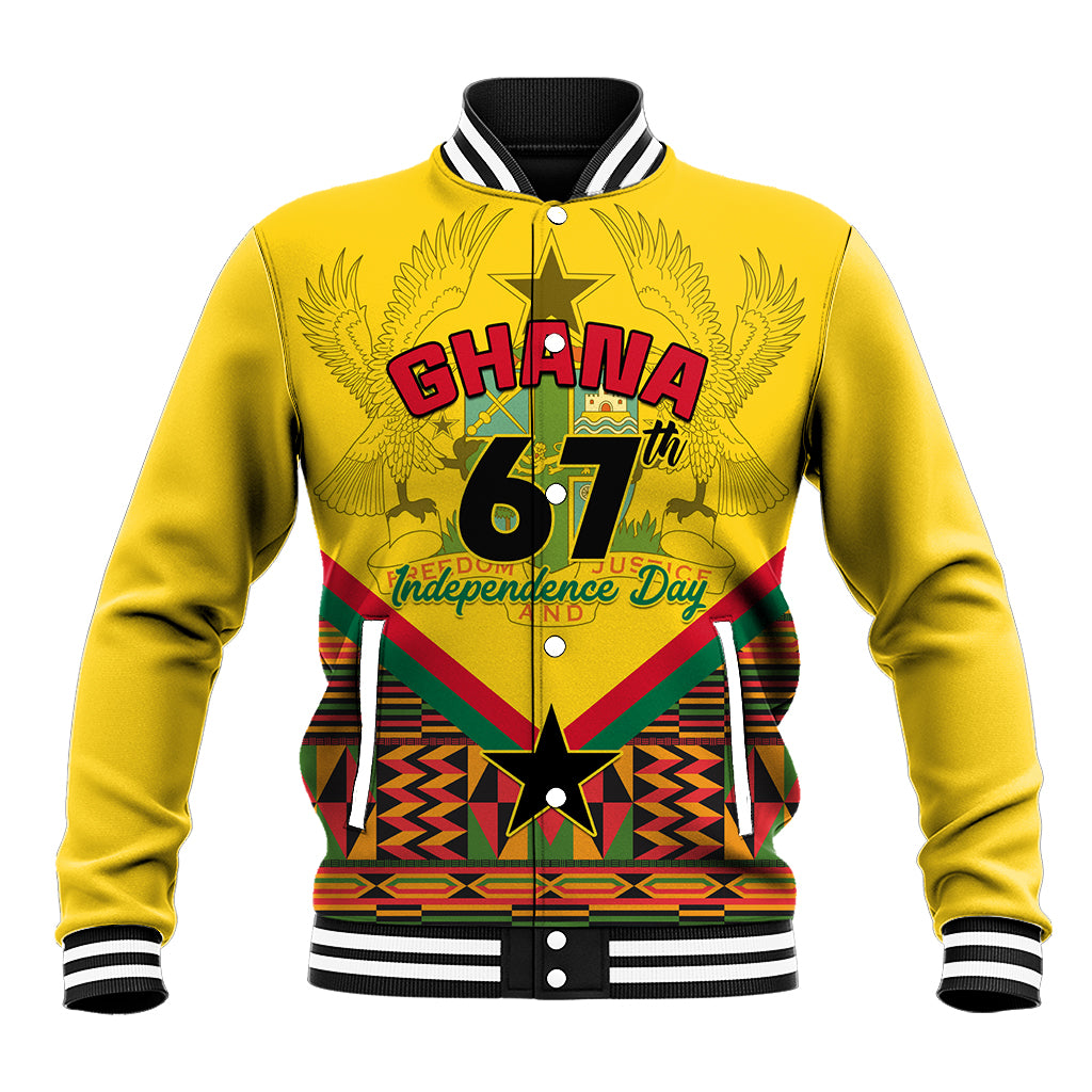 Ghana Independence Day Baseball Jacket Freedom and Justice African Pattern - Wonder Print Shop