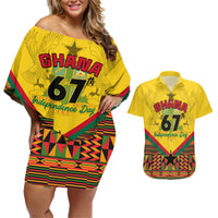 Ghana Independence Day Couples Matching Off Shoulder Short Dress and Hawaiian Shirt Freedom and Justice African Pattern - Wonder Print Shop