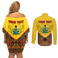 Ghana Independence Day Couples Matching Off Shoulder Short Dress and Long Sleeve Button Shirt Freedom and Justice African Pattern - Wonder Print Shop