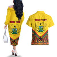 Ghana Independence Day Couples Matching Off The Shoulder Long Sleeve Dress and Hawaiian Shirt Freedom and Justice African Pattern - Wonder Print Shop