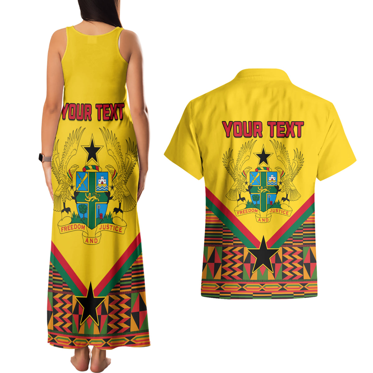 Ghana Independence Day Couples Matching Tank Maxi Dress and Hawaiian Shirt Freedom and Justice African Pattern - Wonder Print Shop