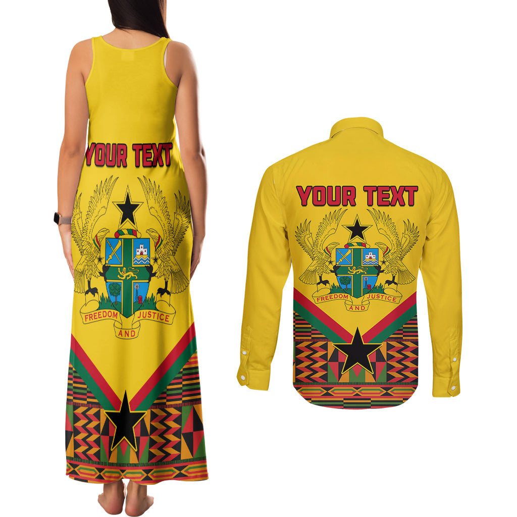 Ghana Independence Day Couples Matching Tank Maxi Dress and Long Sleeve Button Shirt Freedom and Justice African Pattern - Wonder Print Shop