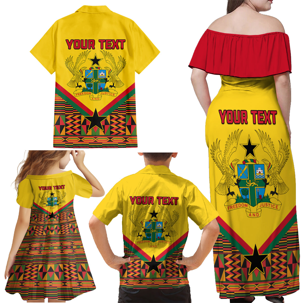 Ghana Independence Day Family Matching Off Shoulder Maxi Dress and Hawaiian Shirt Freedom and Justice African Pattern - Wonder Print Shop