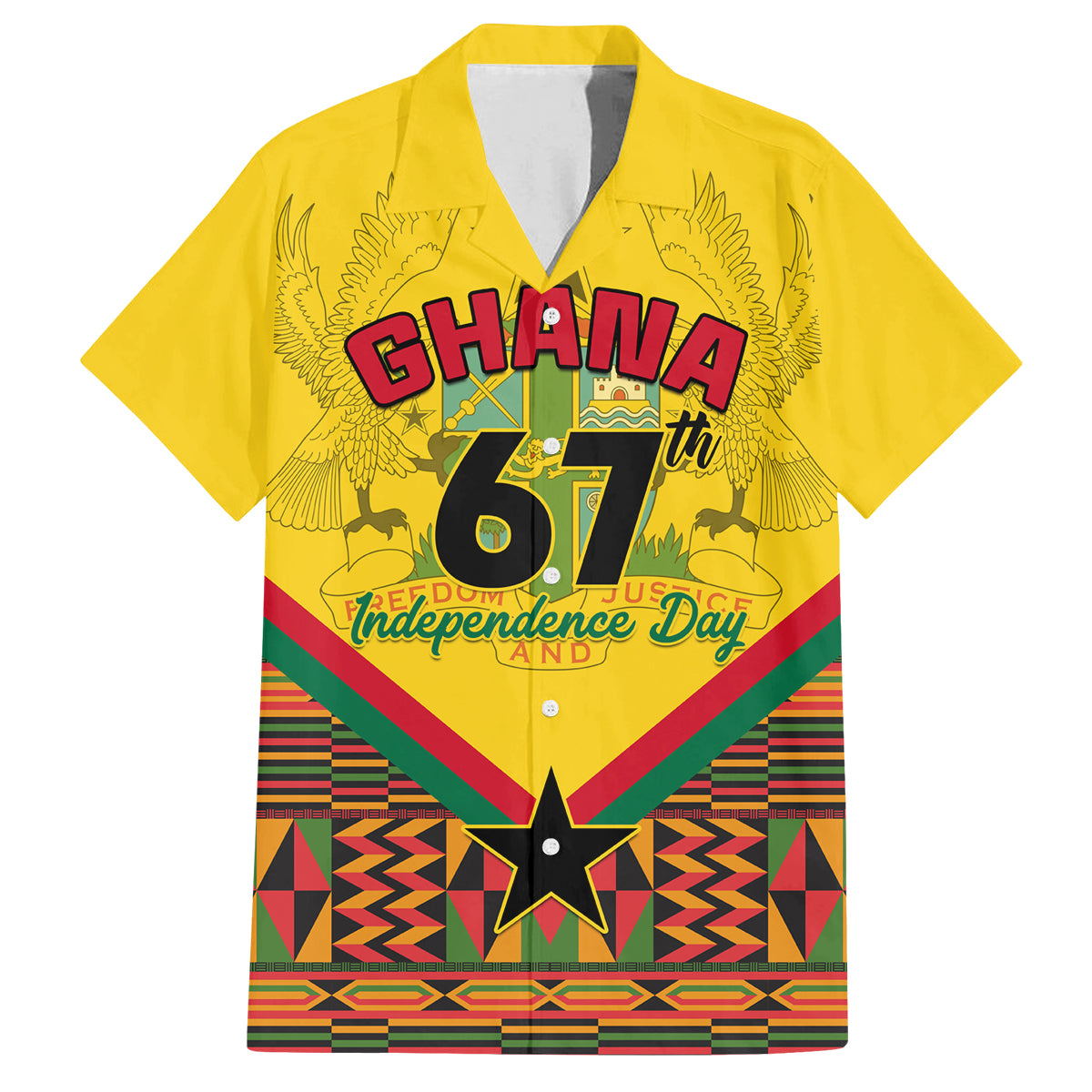 Ghana Independence Day Family Matching Off Shoulder Maxi Dress and Hawaiian Shirt Freedom and Justice African Pattern - Wonder Print Shop