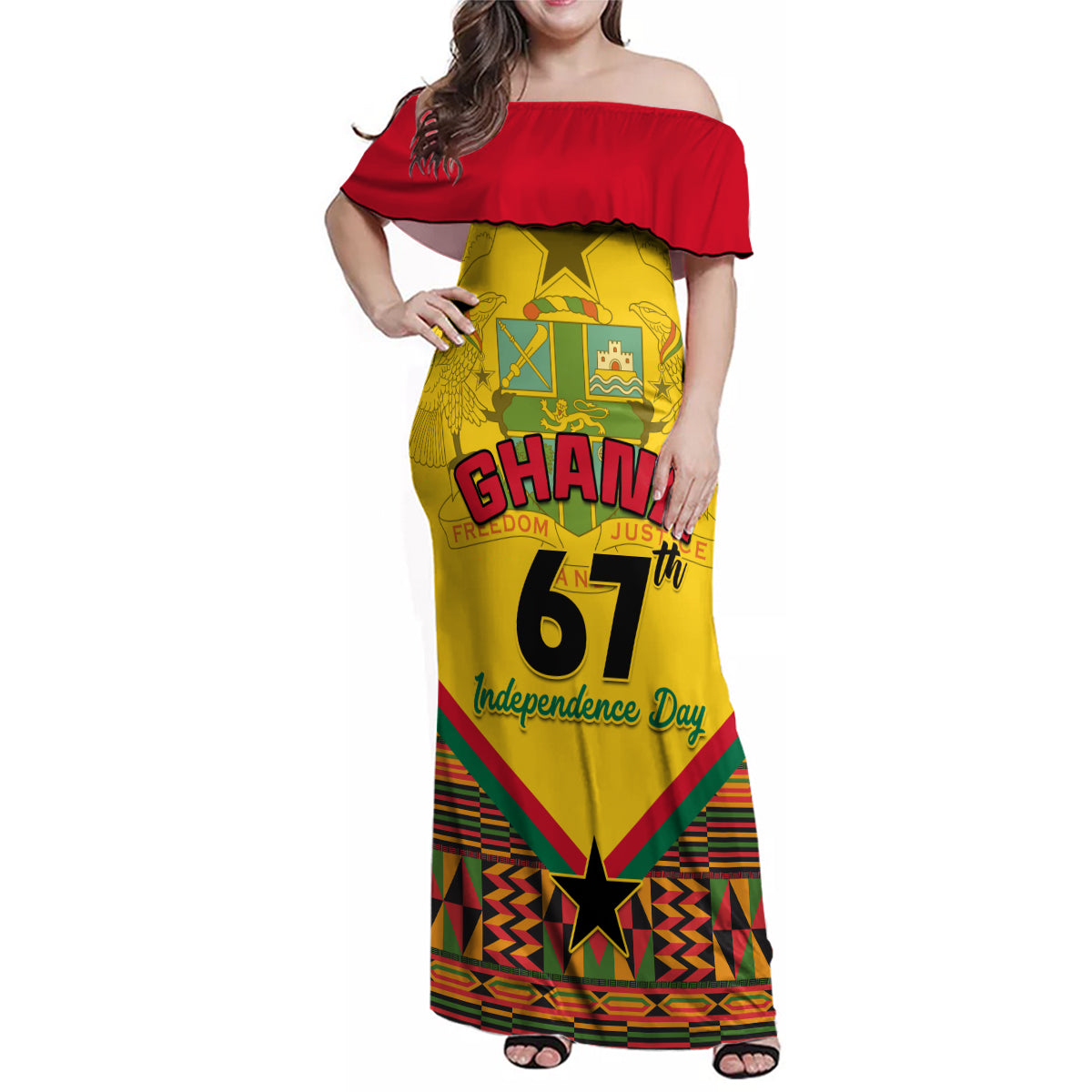 Ghana Independence Day Family Matching Off Shoulder Maxi Dress and Hawaiian Shirt Freedom and Justice African Pattern - Wonder Print Shop