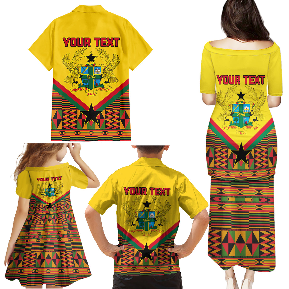 Ghana Independence Day Family Matching Puletasi and Hawaiian Shirt Freedom and Justice African Pattern - Wonder Print Shop