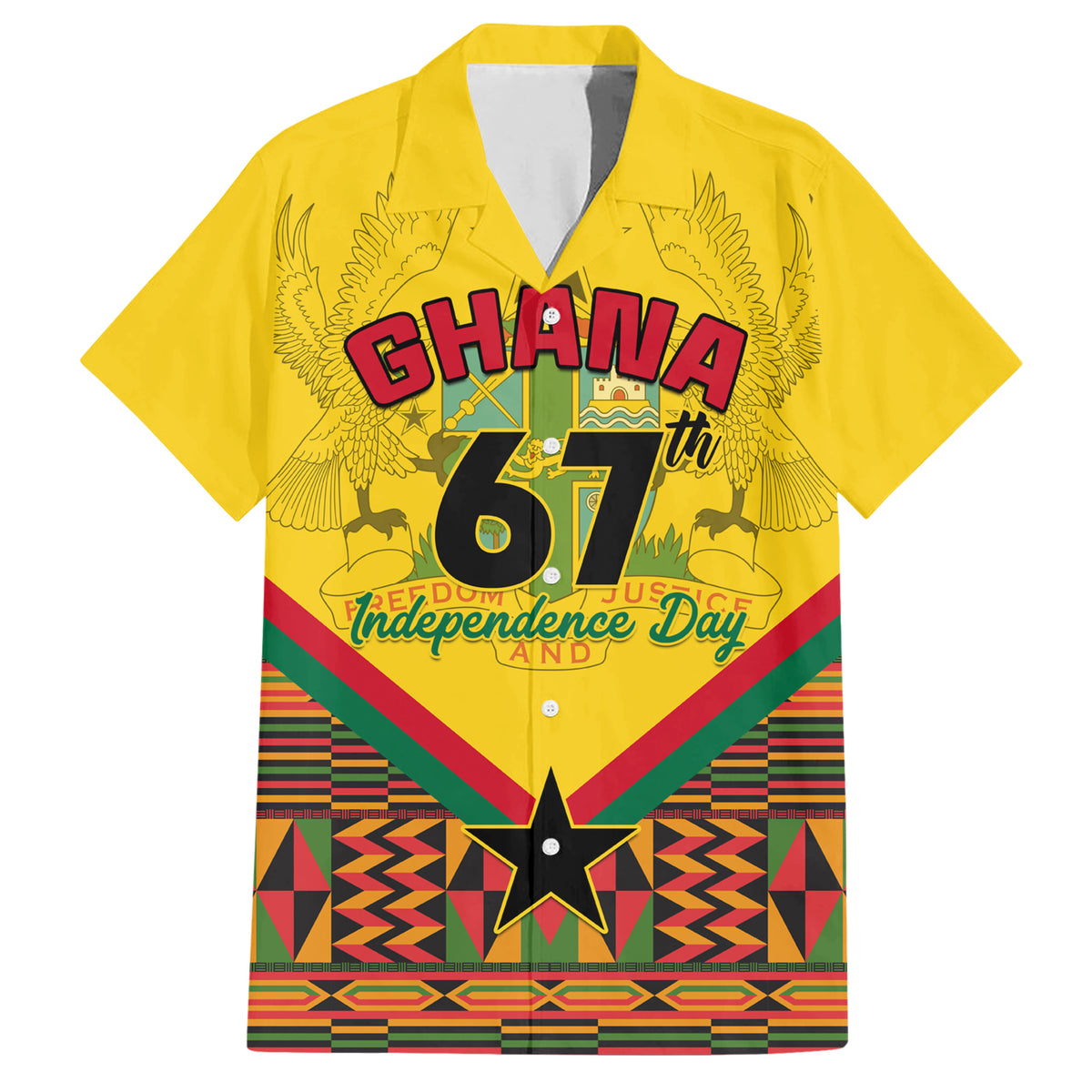 Ghana Independence Day Family Matching Short Sleeve Bodycon Dress and Hawaiian Shirt Freedom and Justice African Pattern - Wonder Print Shop