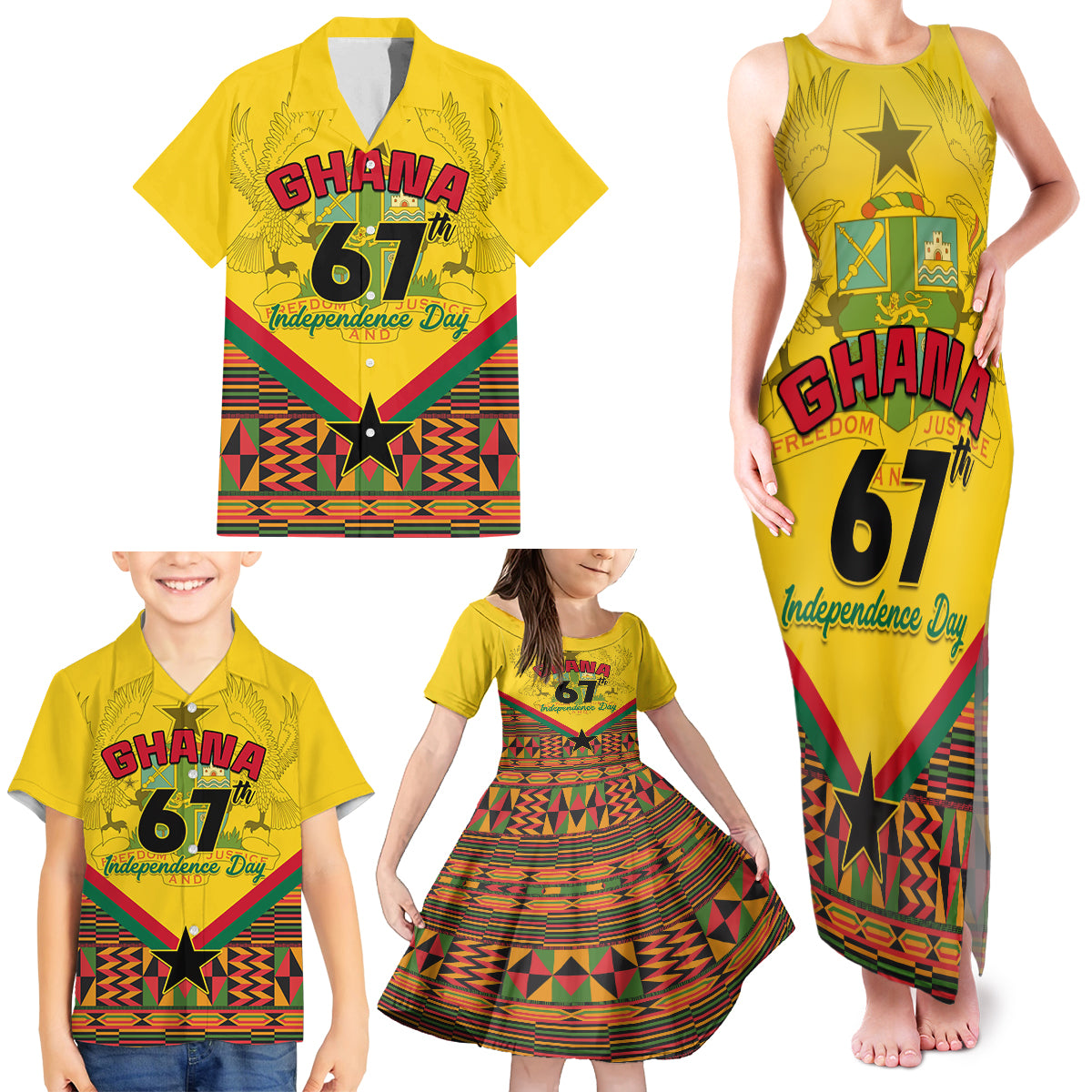 Ghana Independence Day Family Matching Tank Maxi Dress and Hawaiian Shirt Freedom and Justice African Pattern - Wonder Print Shop