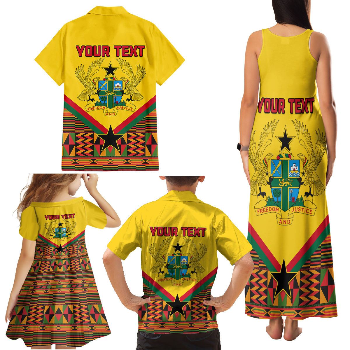 Ghana Independence Day Family Matching Tank Maxi Dress and Hawaiian Shirt Freedom and Justice African Pattern - Wonder Print Shop