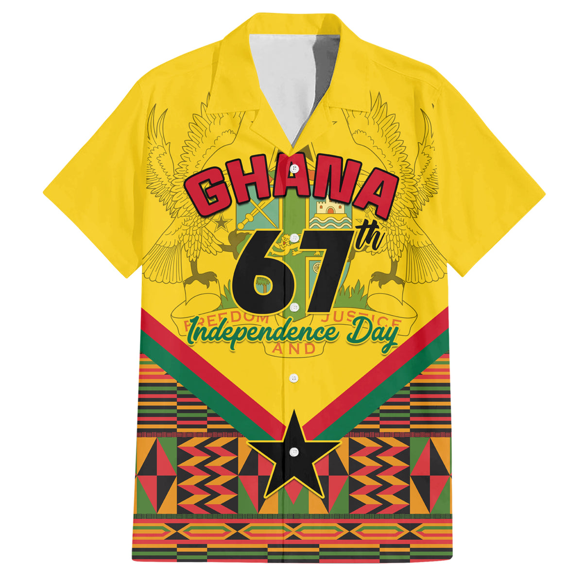Ghana Independence Day Hawaiian Shirt Freedom and Justice African Pattern - Wonder Print Shop