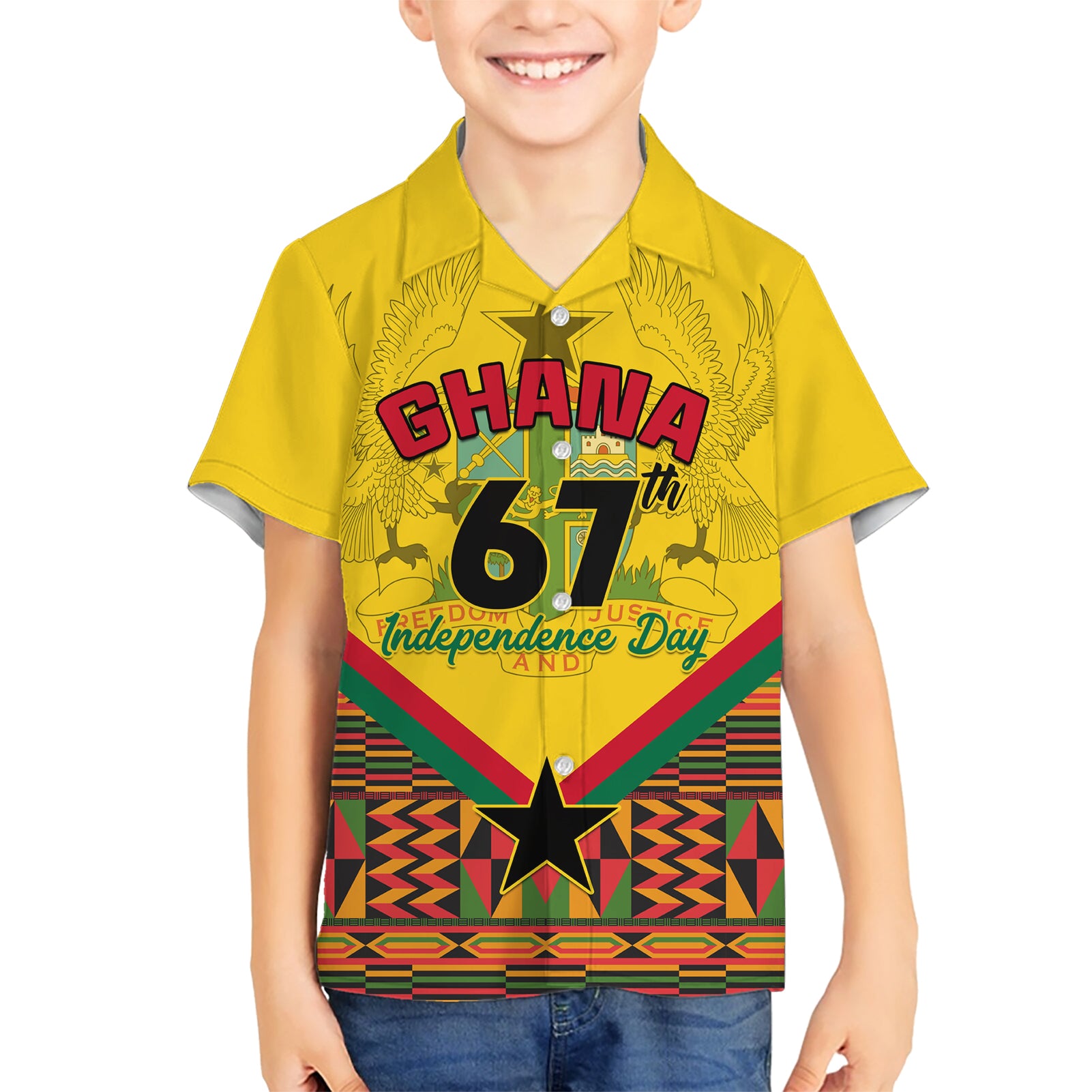 Ghana Independence Day Kid Hawaiian Shirt Freedom and Justice African Pattern - Wonder Print Shop