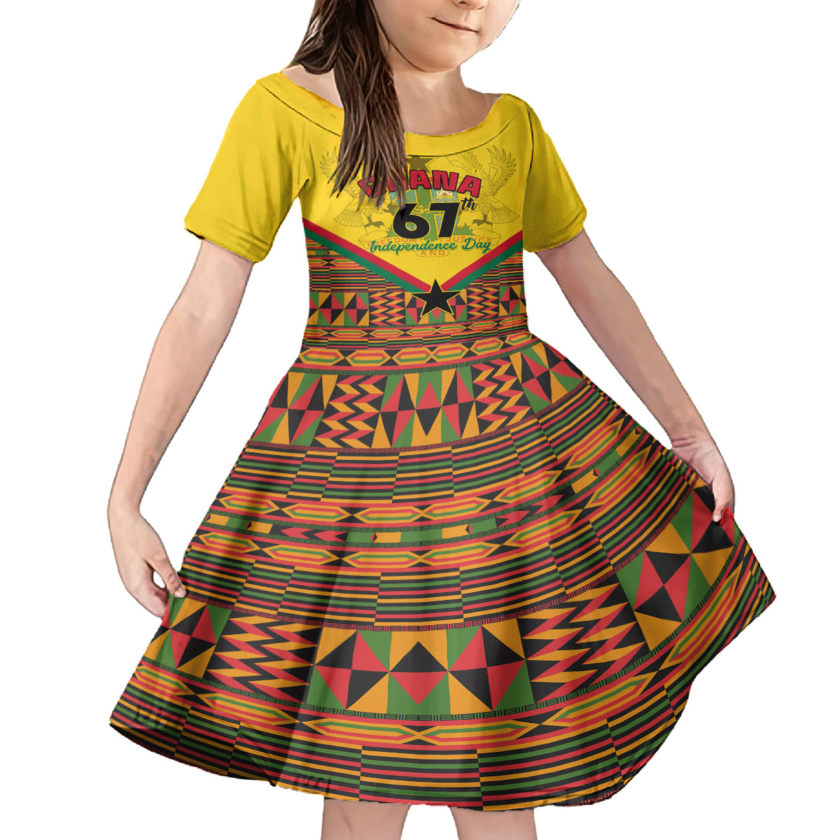 Ghana Independence Day Kid Short Sleeve Dress Freedom and Justice African Pattern - Wonder Print Shop