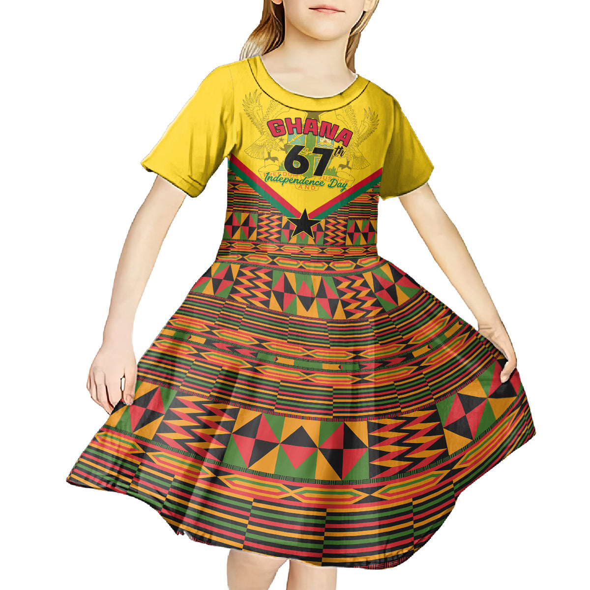 Ghana Independence Day Kid Short Sleeve Dress Freedom and Justice African Pattern - Wonder Print Shop