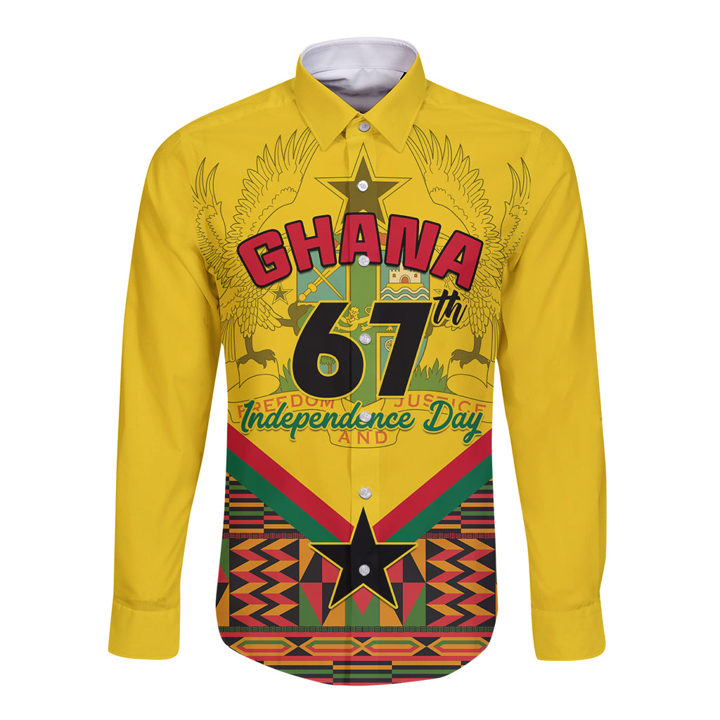 Ghana Independence Day Long Sleeve Button Shirt Freedom and Justice African Pattern - Wonder Print Shop