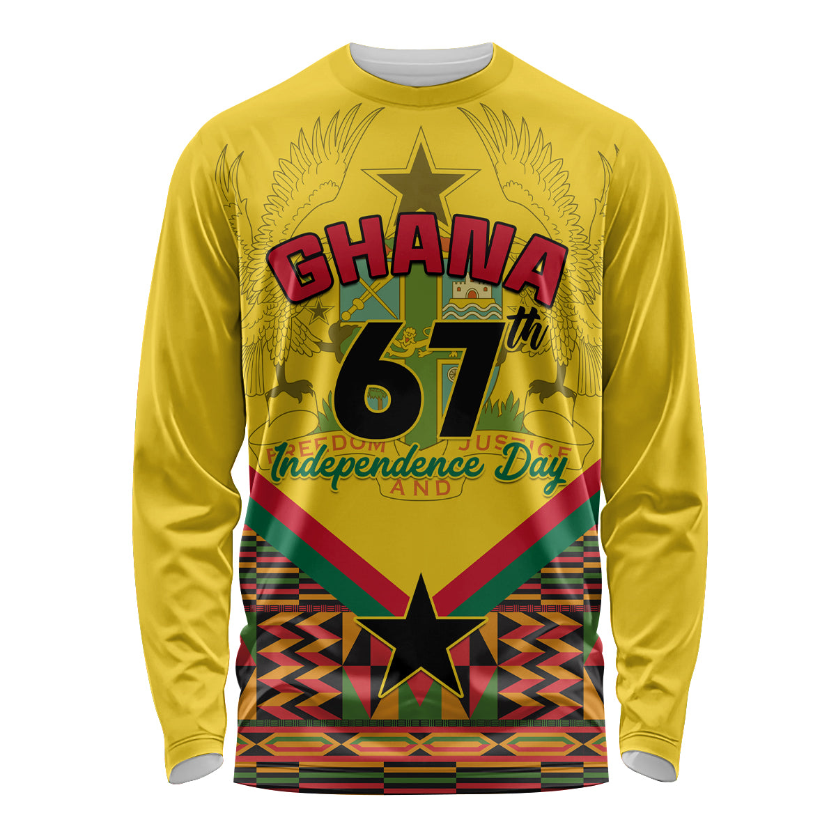 Ghana Independence Day Long Sleeve Shirt Freedom and Justice African Pattern - Wonder Print Shop