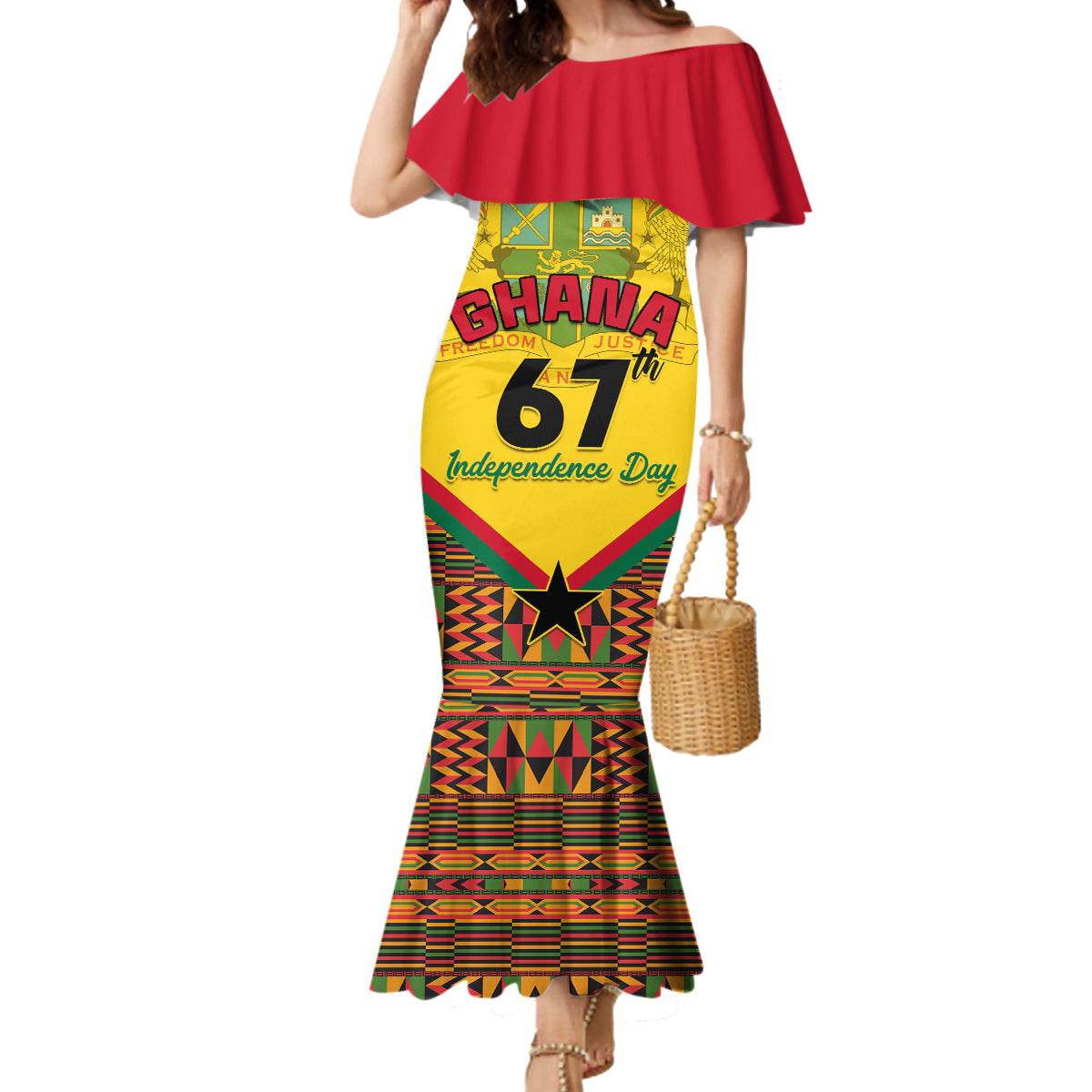 Ghana Independence Day Mermaid Dress Freedom and Justice African Pattern