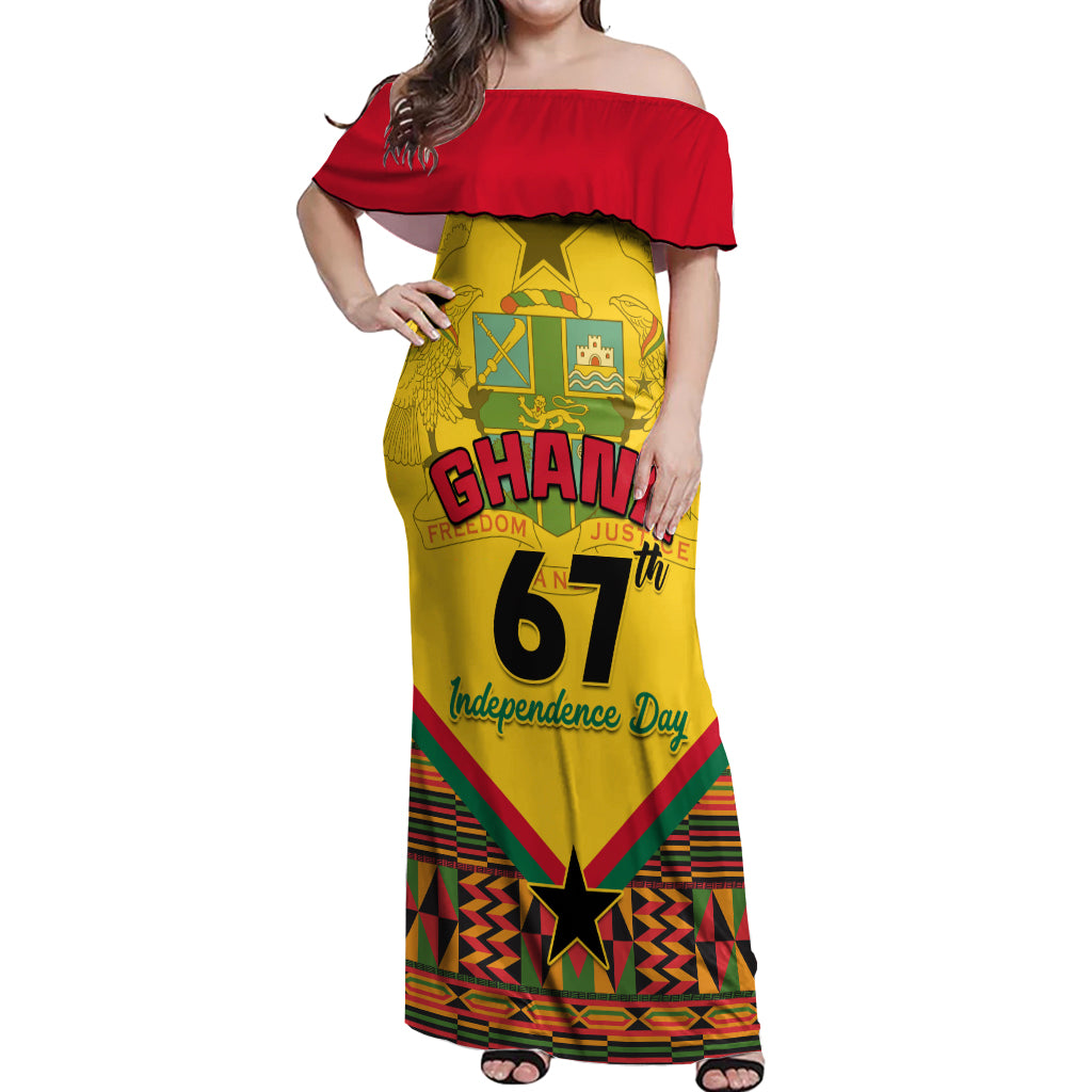 Ghana Independence Day Off Shoulder Maxi Dress Freedom and Justice African Pattern