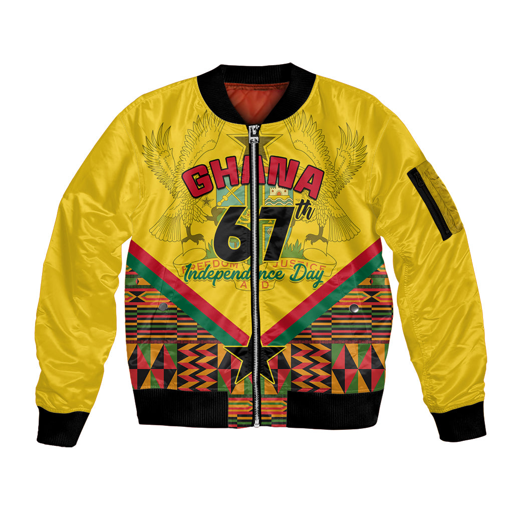 Ghana Independence Day Sleeve Zip Bomber Jacket Freedom and Justice African Pattern - Wonder Print Shop