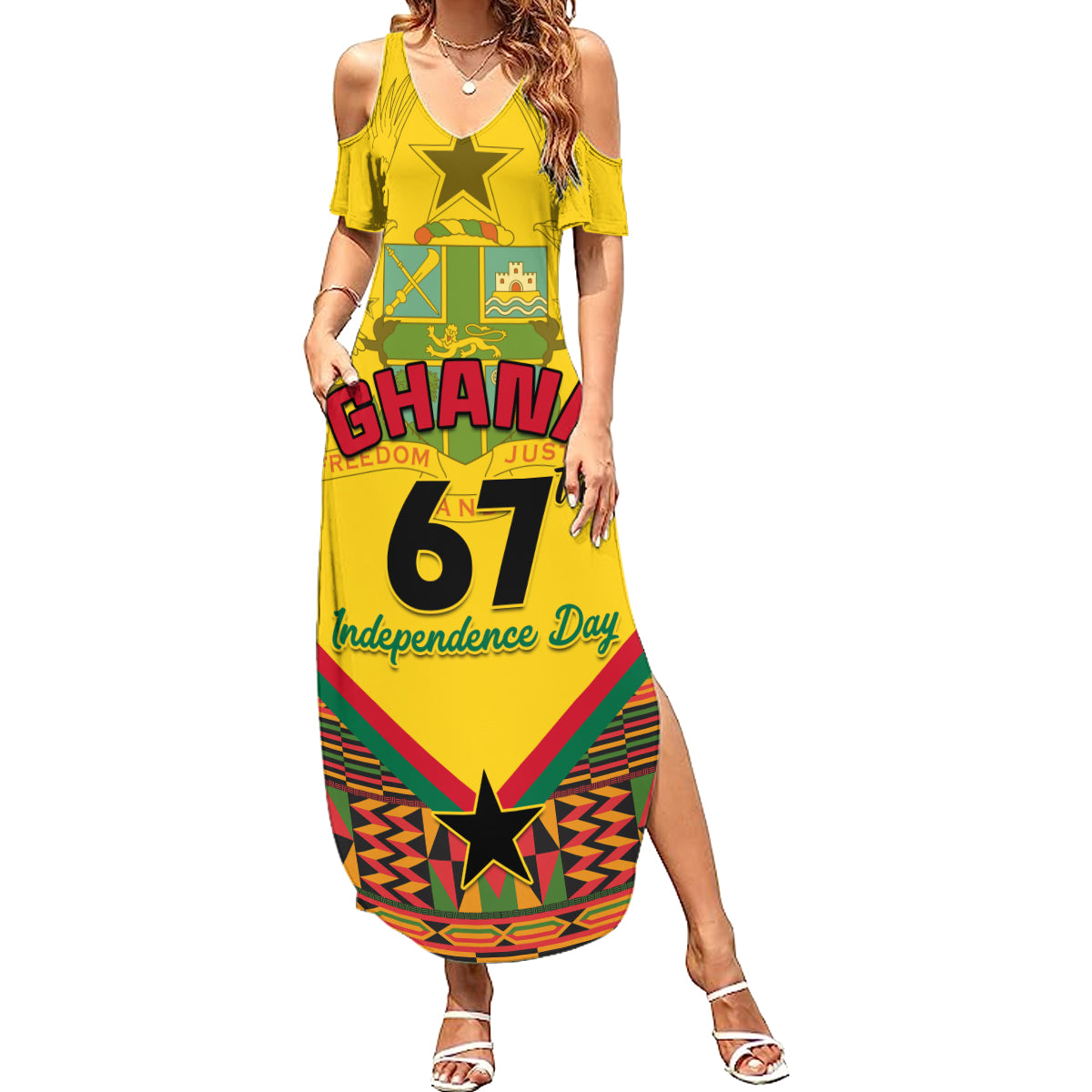Ghana Independence Day Summer Maxi Dress Freedom and Justice African Pattern - Wonder Print Shop