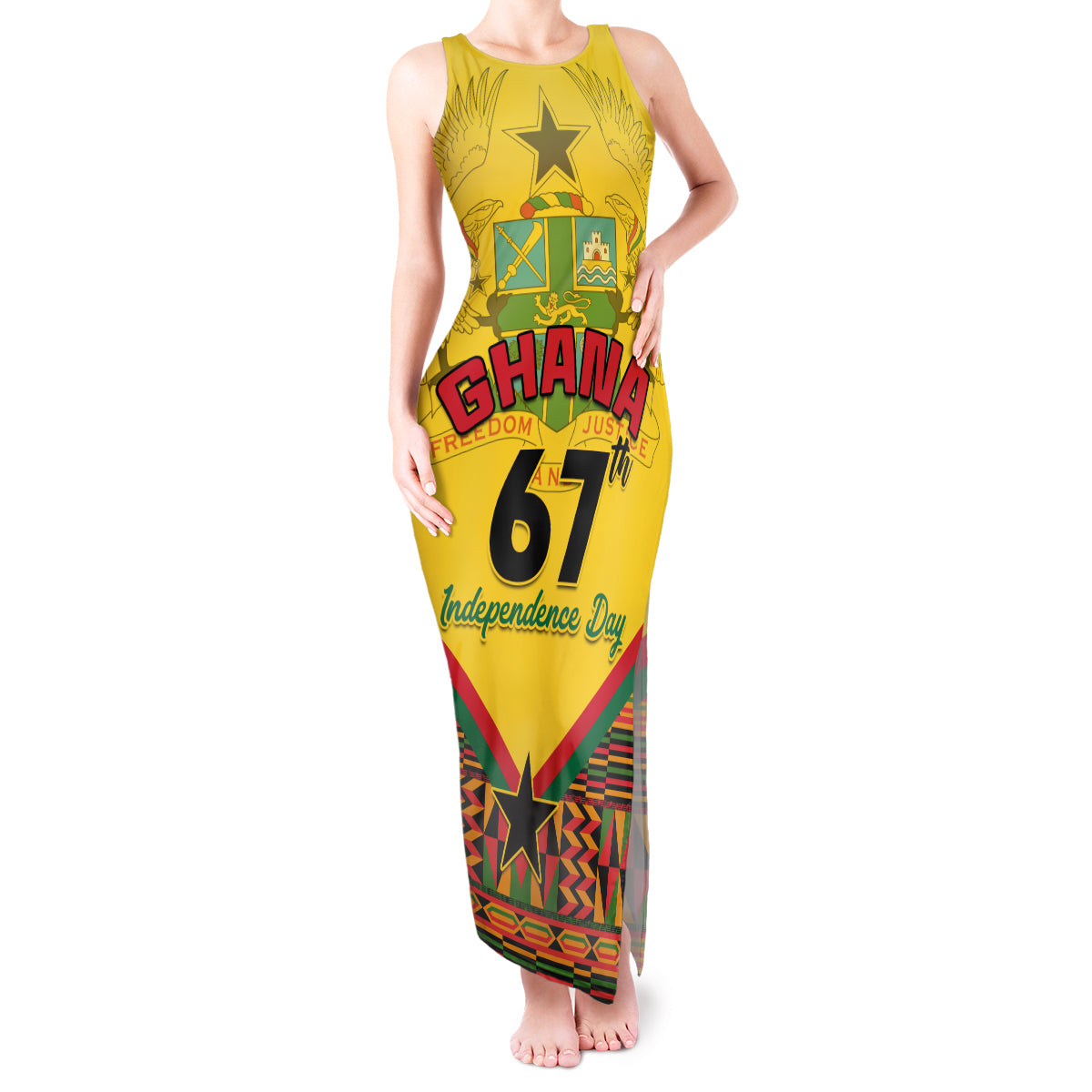 Ghana Independence Day Tank Maxi Dress Freedom and Justice African Pattern - Wonder Print Shop