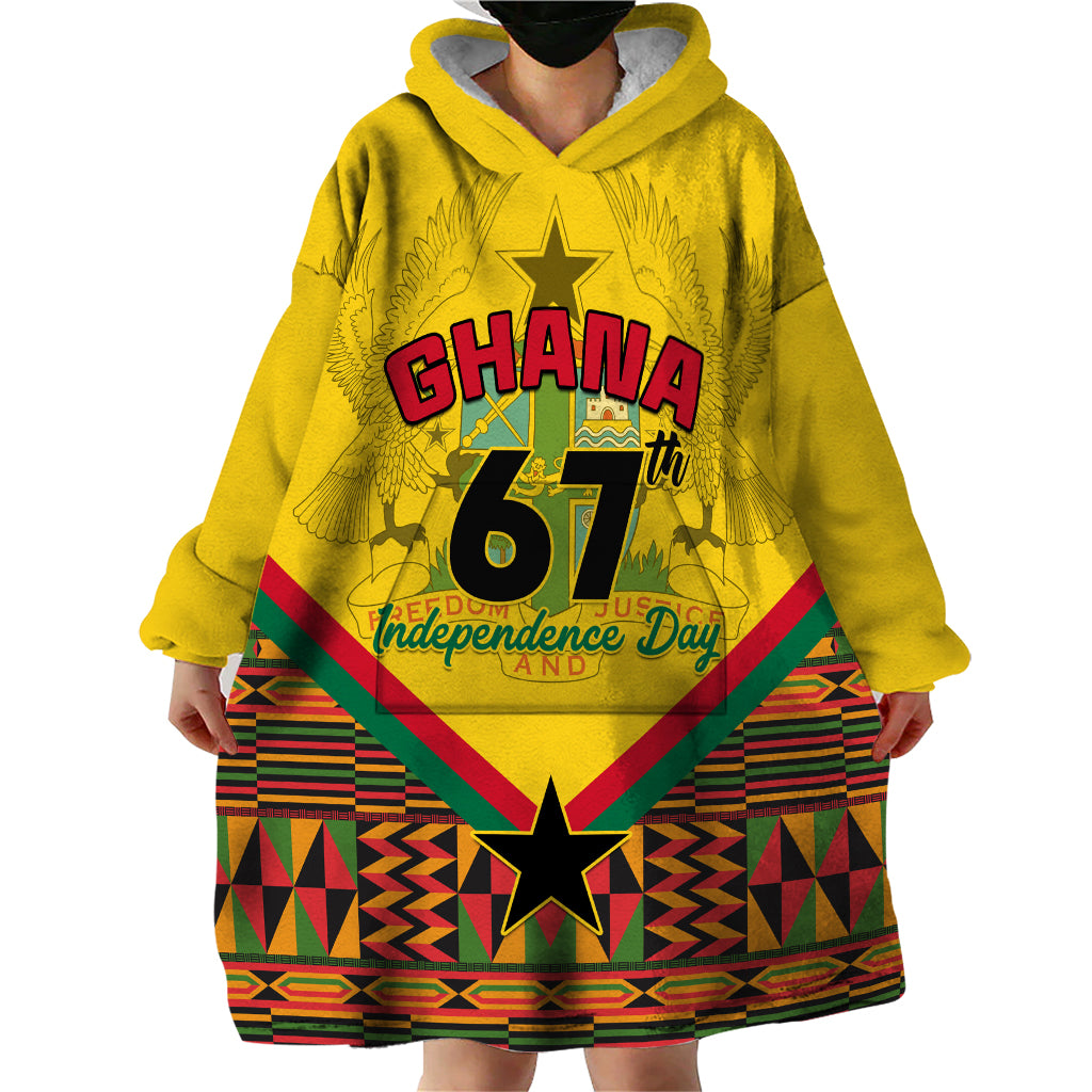 Ghana Independence Day Wearable Blanket Hoodie Freedom and Justice African Pattern - Wonder Print Shop