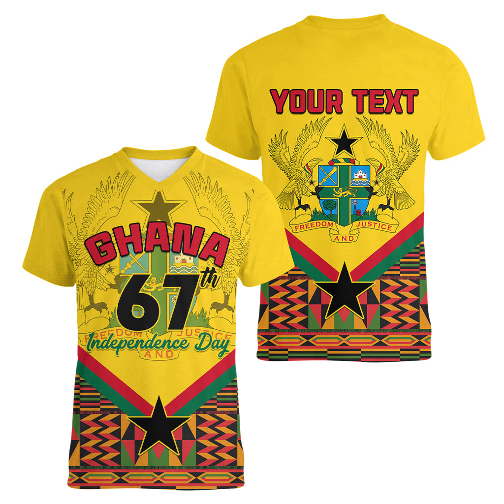 Ghana Independence Day Women V Neck T Shirt Freedom and Justice African Pattern - Wonder Print Shop