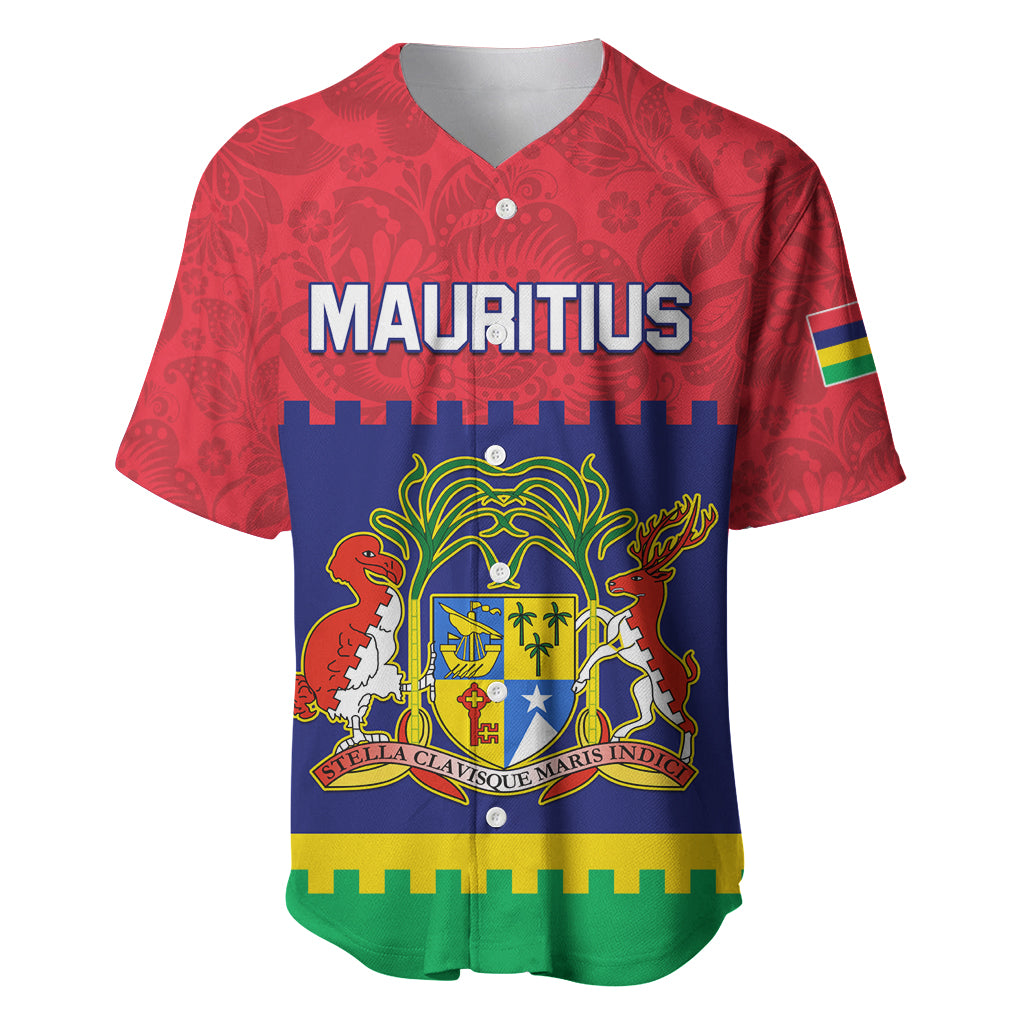 Mauritius Independence Day Baseball Jersey Stella Clavisque Maris Indici Foral Pattern - Wonder Print Shop