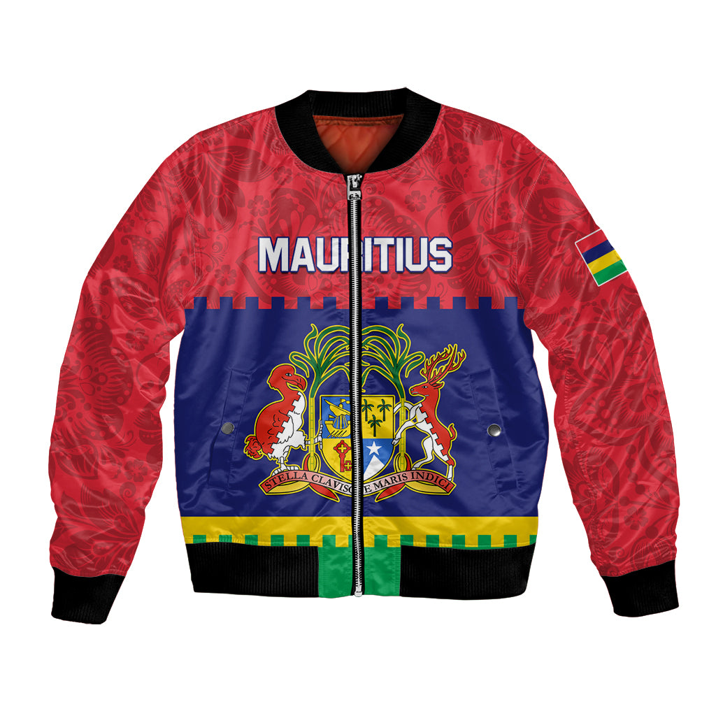 Mauritius Independence Day Bomber Jacket Stella Clavisque Maris Indici Foral Pattern - Wonder Print Shop
