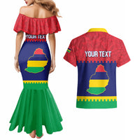 Mauritius Independence Day Couples Matching Mermaid Dress and Hawaiian Shirt Stella Clavisque Maris Indici Foral Pattern - Wonder Print Shop