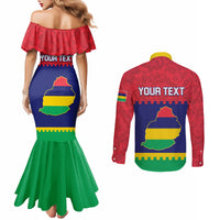 Mauritius Independence Day Couples Matching Mermaid Dress and Long Sleeve Button Shirt Stella Clavisque Maris Indici Foral Pattern