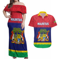 Mauritius Independence Day Couples Matching Off Shoulder Maxi Dress and Hawaiian Shirt Stella Clavisque Maris Indici Foral Pattern - Wonder Print Shop