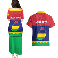 Mauritius Independence Day Couples Matching Puletasi and Hawaiian Shirt Stella Clavisque Maris Indici Foral Pattern - Wonder Print Shop