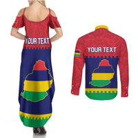 Mauritius Independence Day Couples Matching Summer Maxi Dress and Long Sleeve Button Shirt Stella Clavisque Maris Indici Foral Pattern - Wonder Print Shop