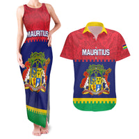 Mauritius Independence Day Couples Matching Tank Maxi Dress and Hawaiian Shirt Stella Clavisque Maris Indici Foral Pattern - Wonder Print Shop