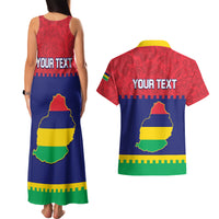 Mauritius Independence Day Couples Matching Tank Maxi Dress and Hawaiian Shirt Stella Clavisque Maris Indici Foral Pattern - Wonder Print Shop