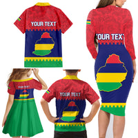 Mauritius Independence Day Family Matching Long Sleeve Bodycon Dress and Hawaiian Shirt Stella Clavisque Maris Indici Foral Pattern - Wonder Print Shop