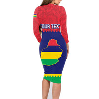 Mauritius Independence Day Family Matching Long Sleeve Bodycon Dress and Hawaiian Shirt Stella Clavisque Maris Indici Foral Pattern - Wonder Print Shop