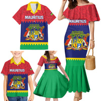 Mauritius Independence Day Family Matching Mermaid Dress and Hawaiian Shirt Stella Clavisque Maris Indici Foral Pattern - Wonder Print Shop