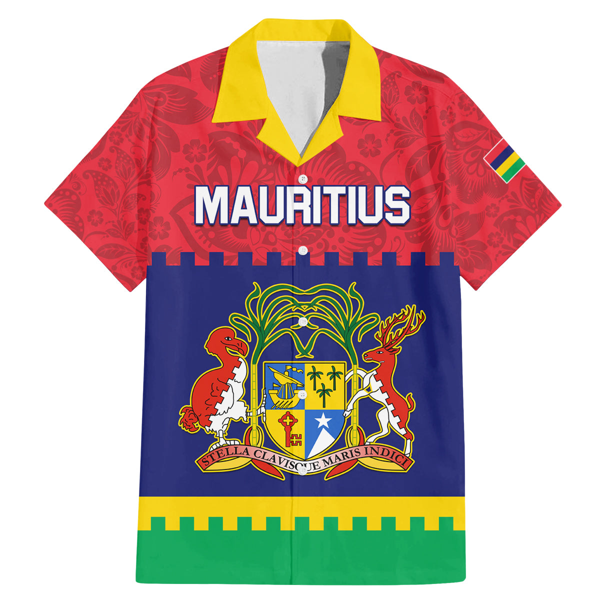 Mauritius Independence Day Family Matching Mermaid Dress and Hawaiian Shirt Stella Clavisque Maris Indici Foral Pattern - Wonder Print Shop