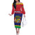 Mauritius Independence Day Family Matching Off Shoulder Long Sleeve Dress and Hawaiian Shirt Stella Clavisque Maris Indici Foral Pattern - Wonder Print Shop