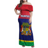 Mauritius Independence Day Family Matching Off Shoulder Maxi Dress and Hawaiian Shirt Stella Clavisque Maris Indici Foral Pattern - Wonder Print Shop
