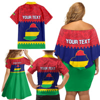Mauritius Independence Day Family Matching Off Shoulder Short Dress and Hawaiian Shirt Stella Clavisque Maris Indici Foral Pattern - Wonder Print Shop
