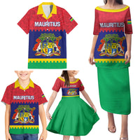 Mauritius Independence Day Family Matching Puletasi and Hawaiian Shirt Stella Clavisque Maris Indici Foral Pattern - Wonder Print Shop