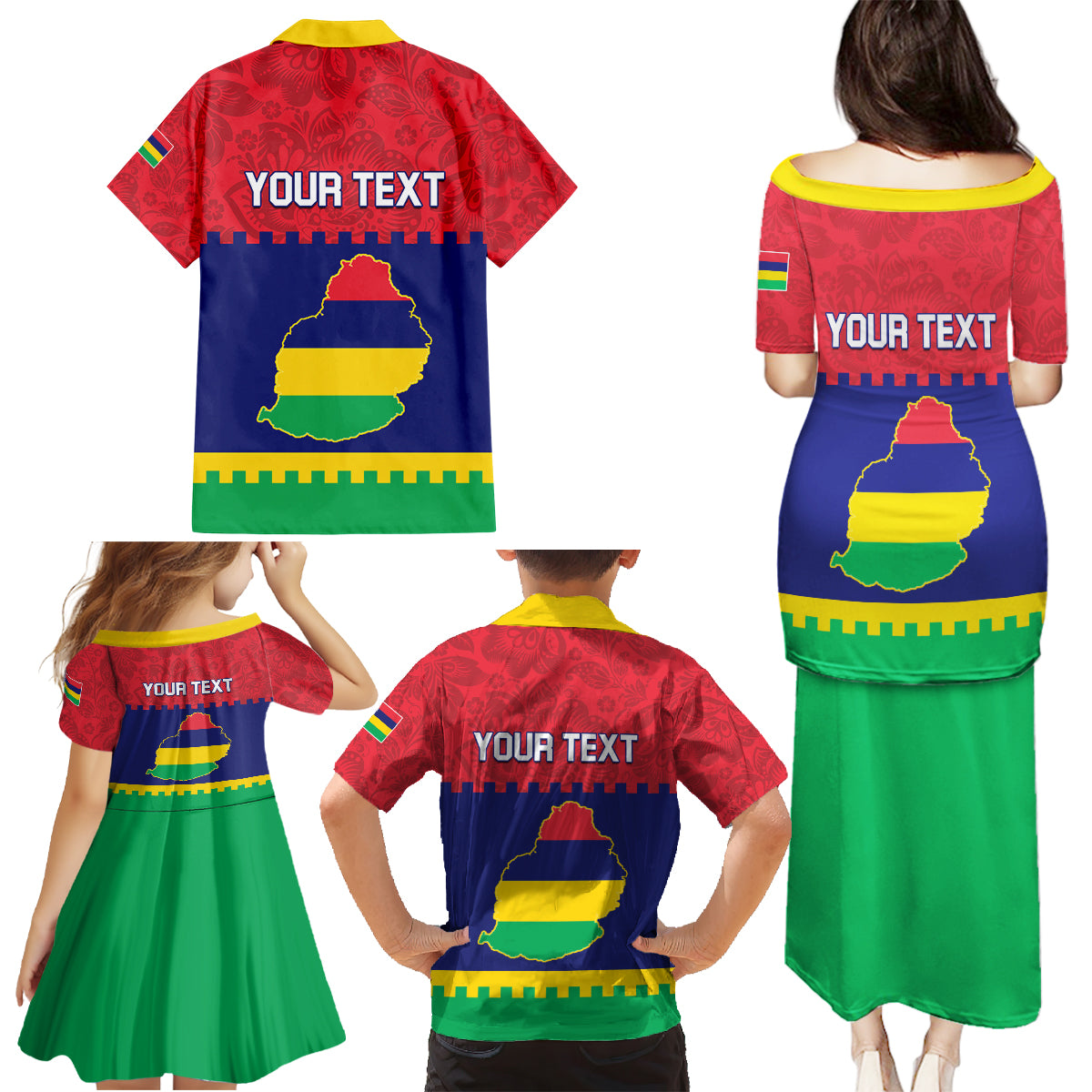 Mauritius Independence Day Family Matching Puletasi and Hawaiian Shirt Stella Clavisque Maris Indici Foral Pattern - Wonder Print Shop