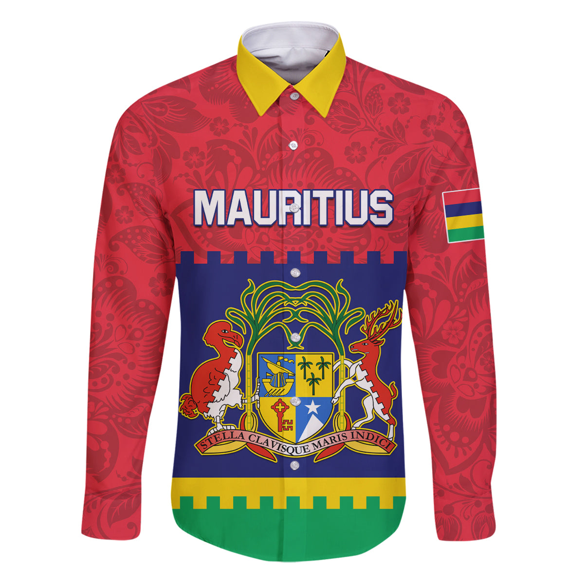 Mauritius Independence Day Family Matching Puletasi and Hawaiian Shirt Stella Clavisque Maris Indici Foral Pattern - Wonder Print Shop