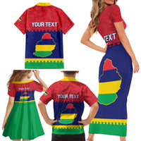 Mauritius Independence Day Family Matching Short Sleeve Bodycon Dress and Hawaiian Shirt Stella Clavisque Maris Indici Foral Pattern - Wonder Print Shop